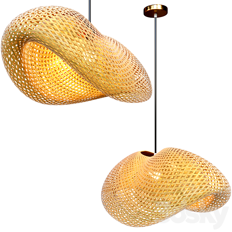 Nordic LED Wood Pendant Lamp Bamboo 3D Model
