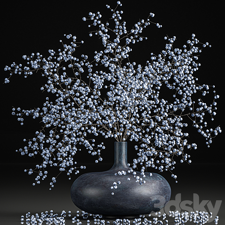 A beautiful lush little bouquet in a vase with branches of blue blueberries. Set 95. 3DS Max - thumbnail 1