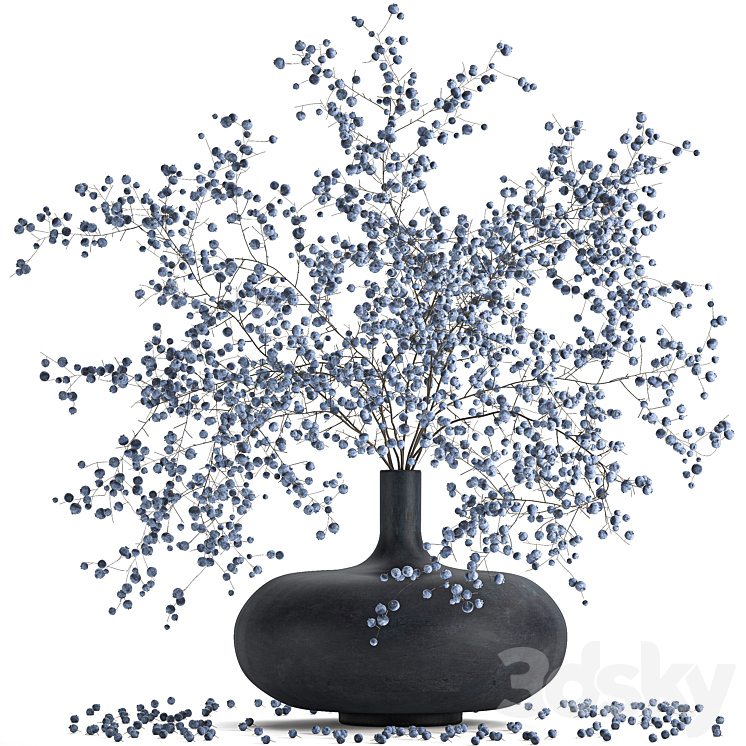 A beautiful lush little bouquet in a vase with branches of blue blueberries. Set 95. 3DS Max - thumbnail 2