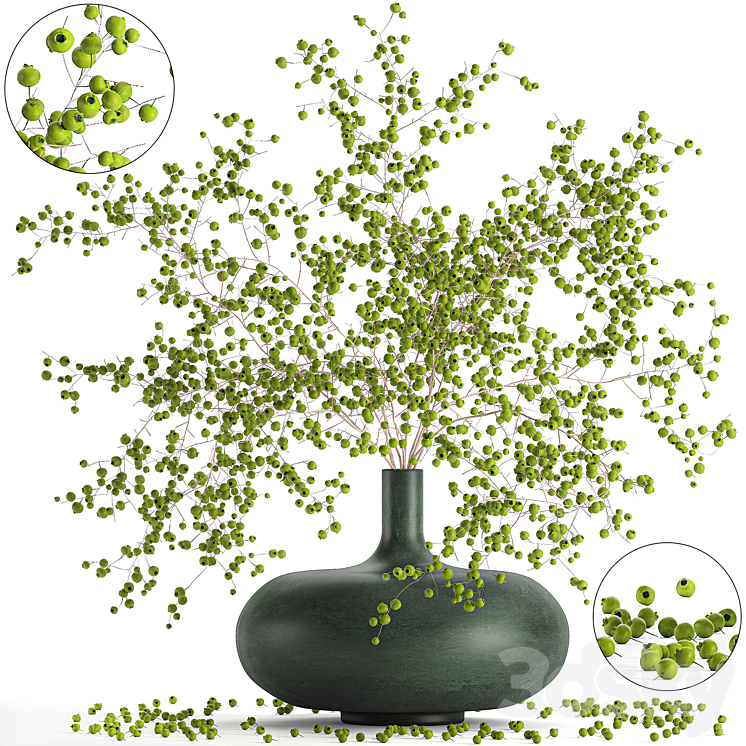 A beautiful lush little bouquet in a vase with green berries on the branches . Set 97. 3DS Max Model - thumbnail 1