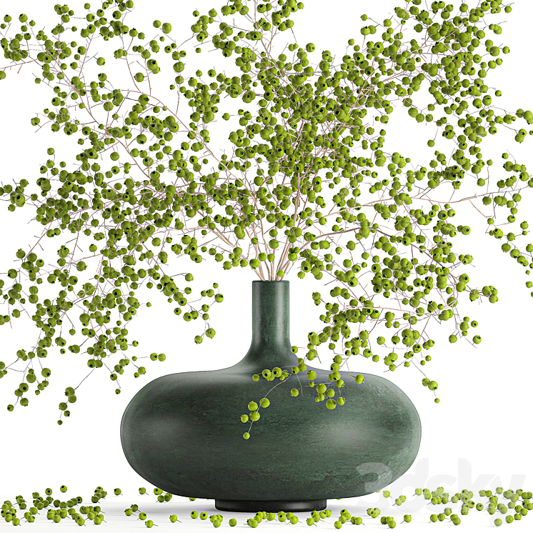 A beautiful lush little bouquet in a vase with green berries on the branches . Set 97. 3DS Max Model - thumbnail 2