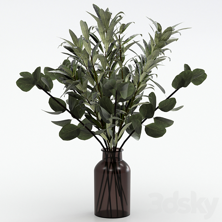 Bouquet of eucalyptus twigs and olives. 3DS Max - thumbnail 2