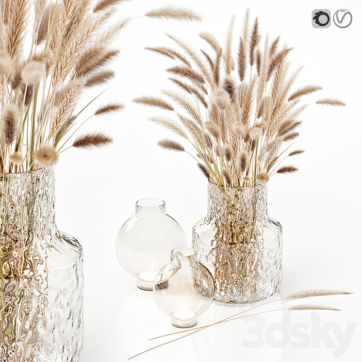 Dry flowers in glass vase 3DS Max - thumbnail 1
