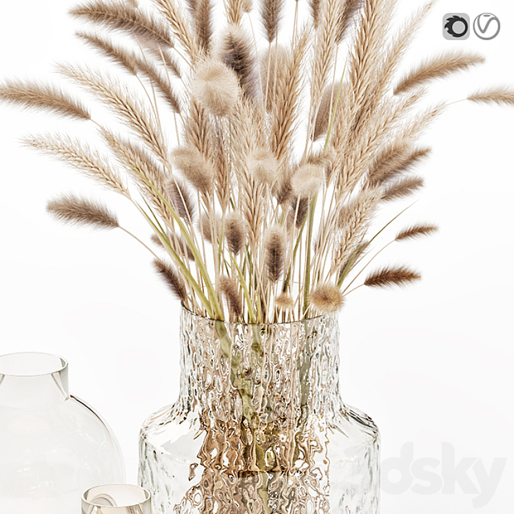 Dry flowers in glass vase 3DS Max - thumbnail 2