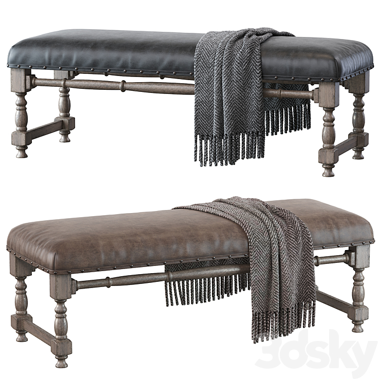 Light Gray Upholstered Accent Bench 3DS Max - thumbnail 1