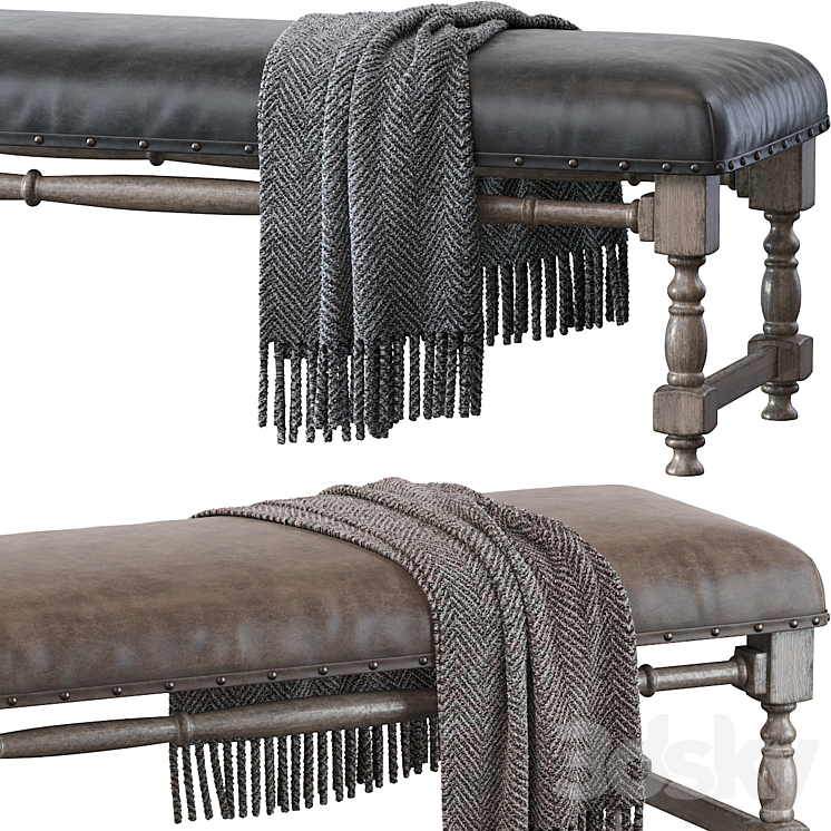 Light Gray Upholstered Accent Bench 3DS Max - thumbnail 2