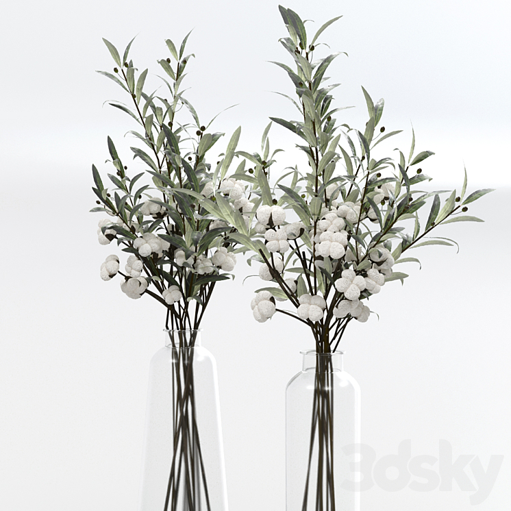 Bouquets of olives and cotton. 3DS Max - thumbnail 2