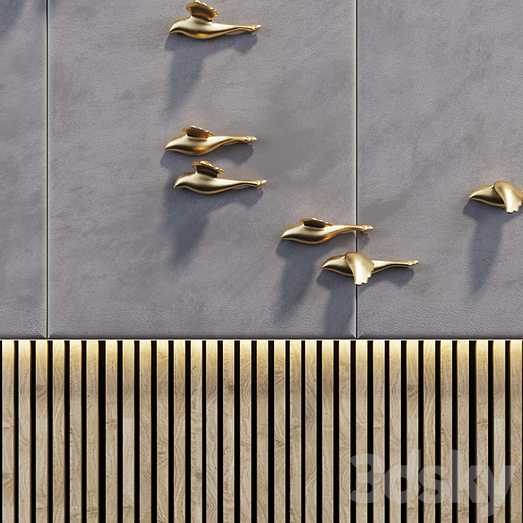 Decorative panel Birds Gold 10 3DS Max - thumbnail 2