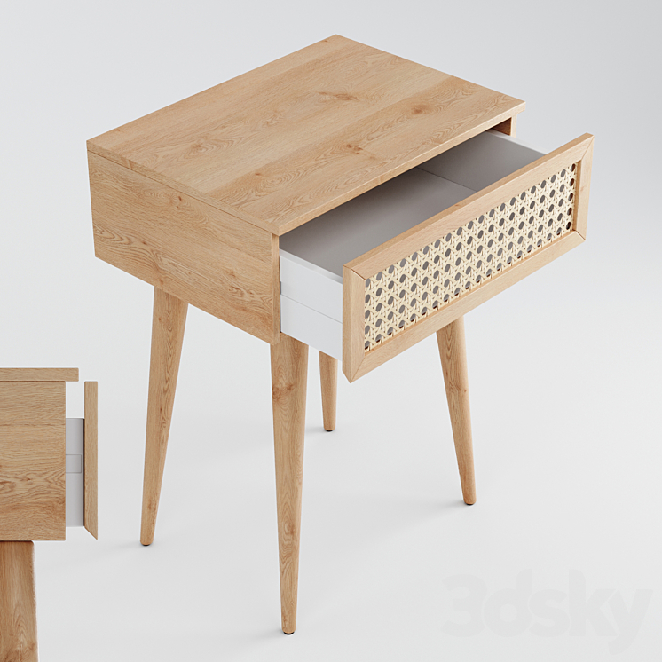 Light Oak Daintree Rattan Bedside Table 3D Model