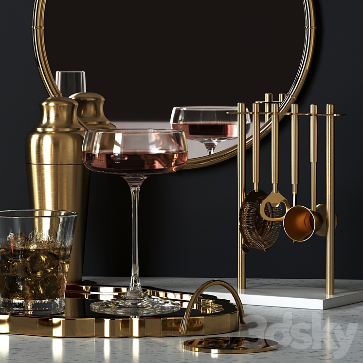Decorative set with drinks and appliances 3D Model