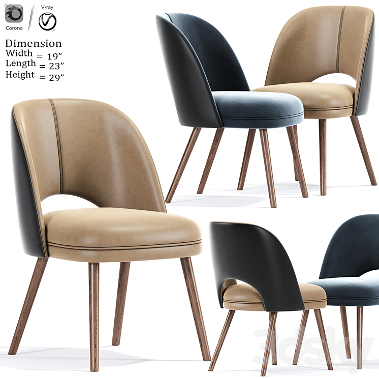 Mid Century Modern Barrel Backed Dining Chair 3DS Max - thumbnail 1