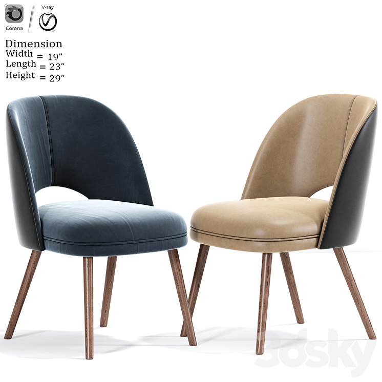 Mid Century Modern Barrel Backed Dining Chair 3DS Max - thumbnail 2