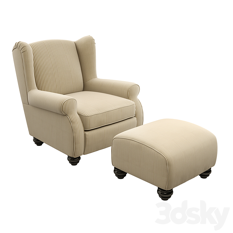 Brougham Wingback Chairand Ottoman 3DS Max Model - thumbnail 1