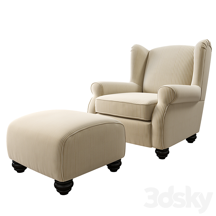 Brougham Wingback Chairand Ottoman 3DS Max Model - thumbnail 2
