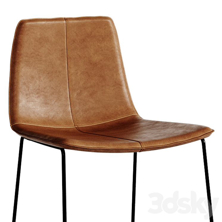 West Elm Slope Leather Bar + Counter Stools 3D Model