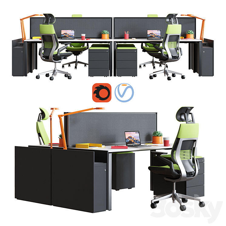 Steelcase – Office Table FrameOne Work Space 3DS Max - thumbnail 1