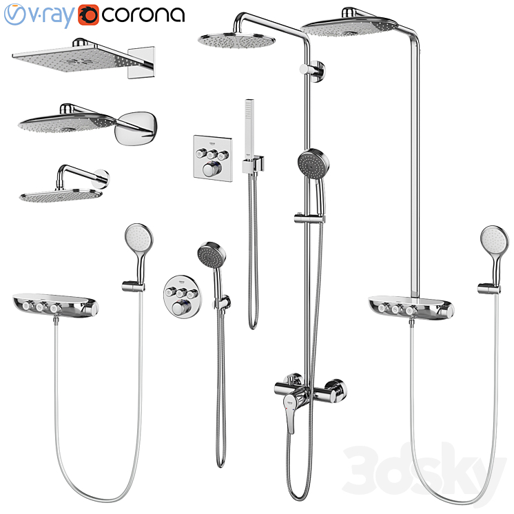 Shower systems GROHE set 97 3DS Max - thumbnail 1