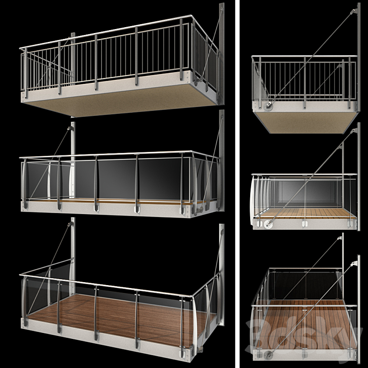 Metal balcony (3 types of console balconies) 3DS Max - thumbnail 1
