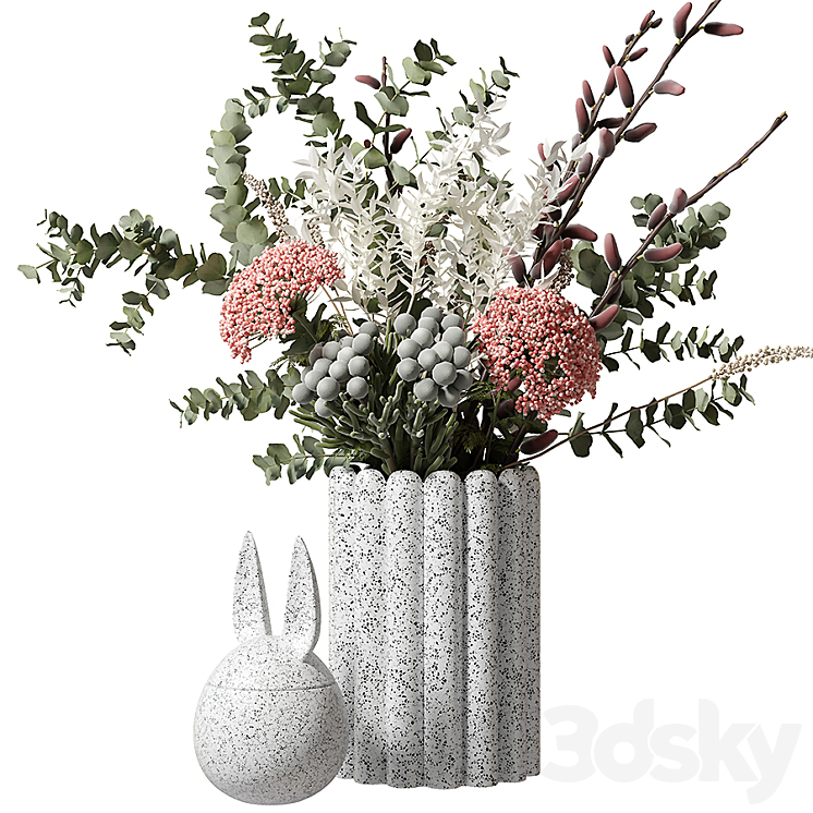 Bouquet with eucalyptus and flowers in a white vase 3DS Max - thumbnail 1