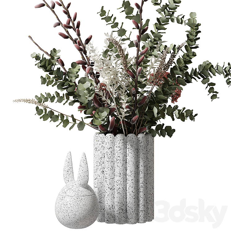 Bouquet with eucalyptus and flowers in a white vase 3DS Max - thumbnail 2