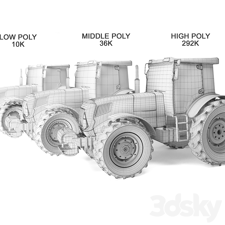 Tractor low / middle / high poly rigged 3D Model