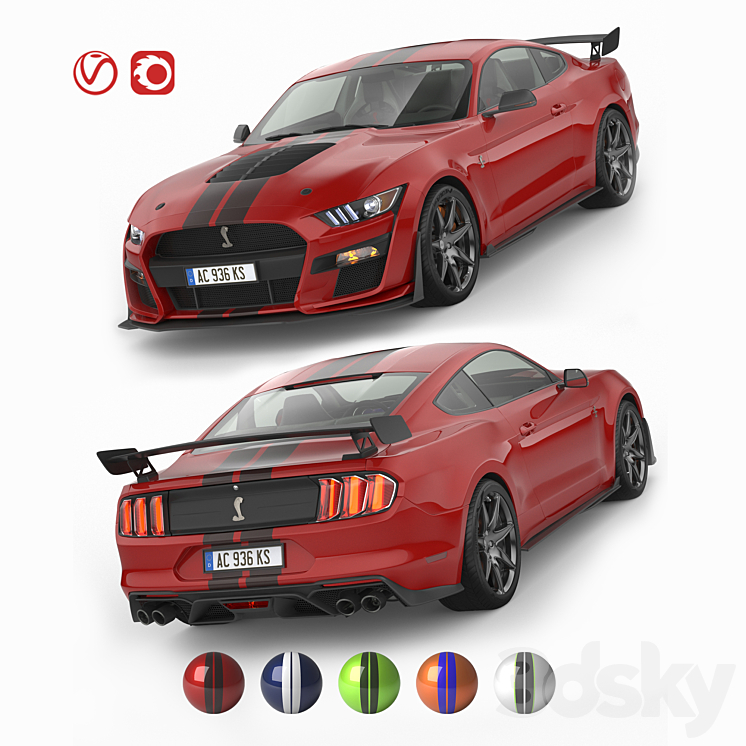 Ford Mustang Shelby GT500 2020 with HQ Interior - Transport - 3D model