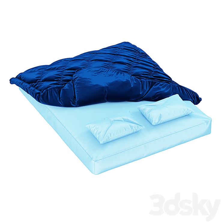 Mattress with pillows and blanket Bed 3D model