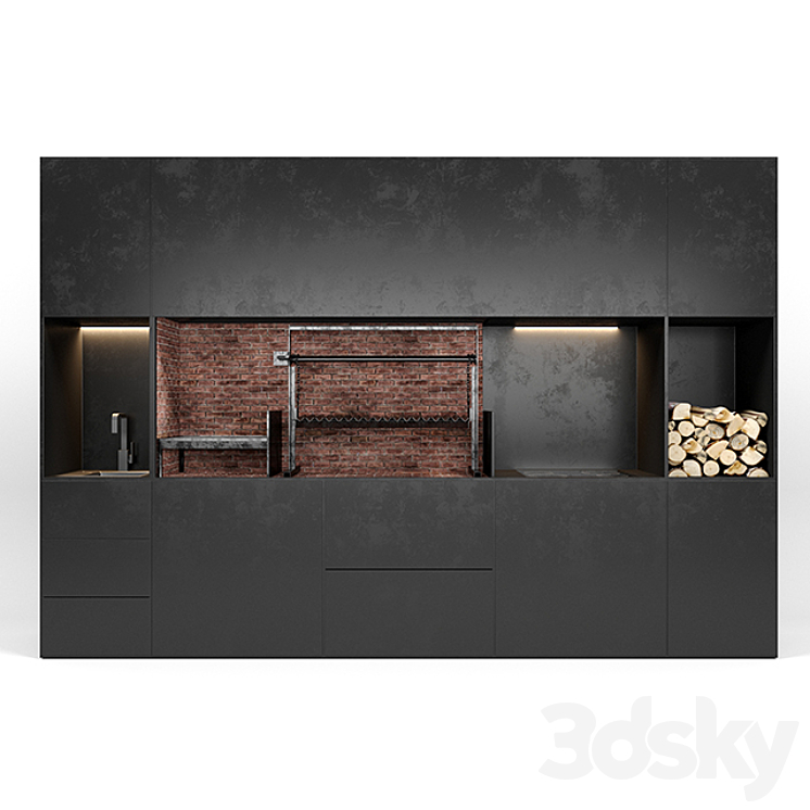 Bbq with electric kitchen 3D Model