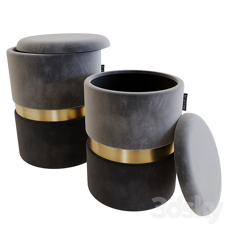 My interno. MY18A060GS (small + big) Set of 2 New-York ottomans (silver + gold) 3D Model