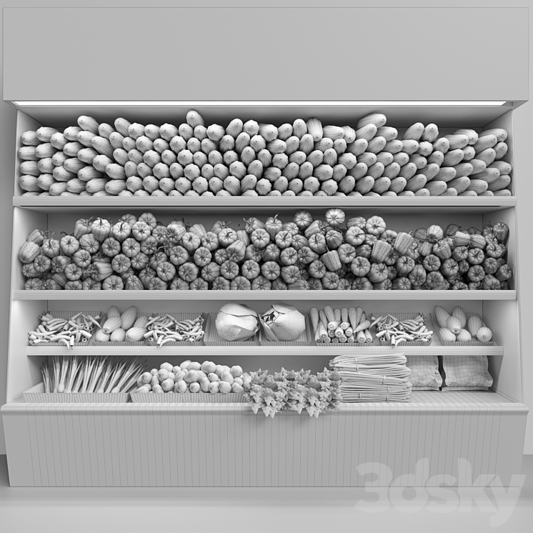 Showcase in a supermarket with fresh fruits and vegetables. Food 3D Model