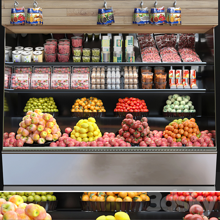 Showcase in a supermarket with fruits and vegetables. Fruits and vegetables 3DS Max - thumbnail 1