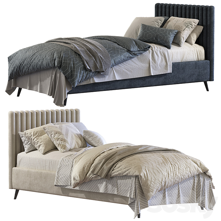 Bed with a soft headboard 4 3D Model