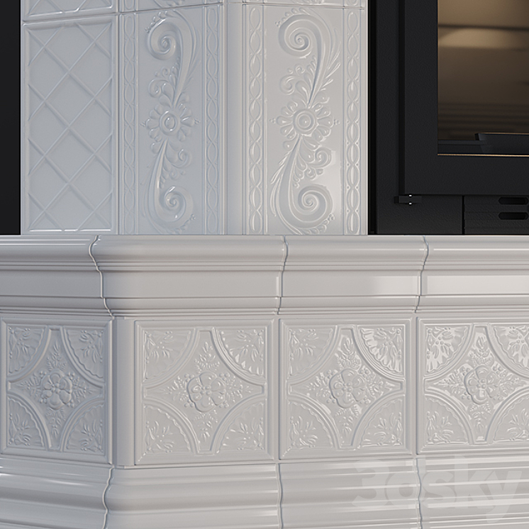Stove - corner fireplace with tiles 3D Model