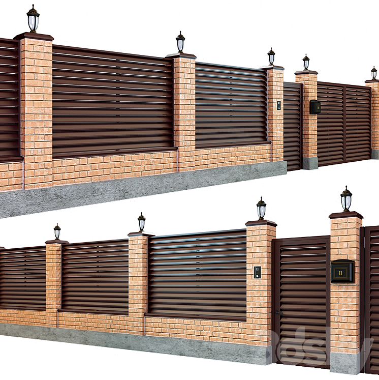 Fence with a gate and a wicket 7 3D Model