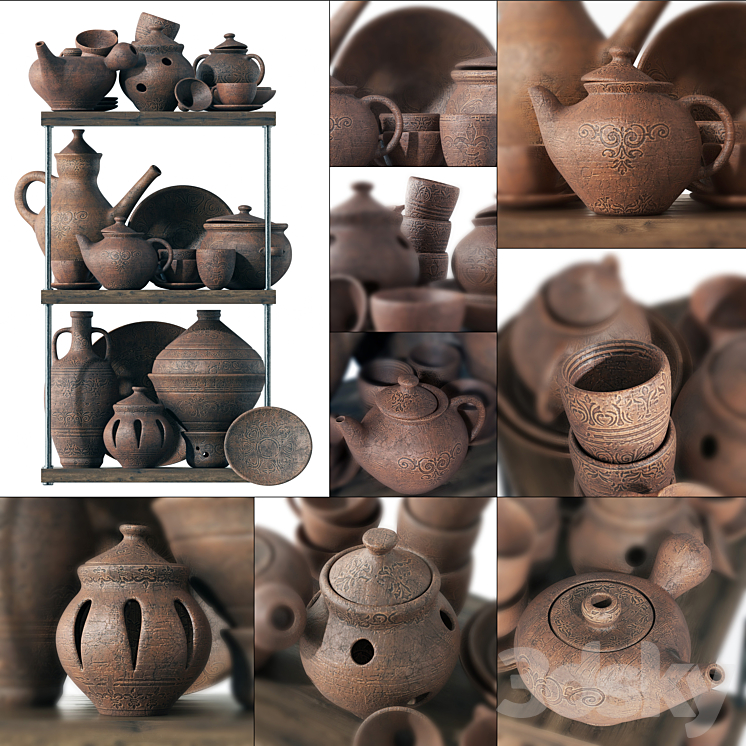 Dishes clay rack n11 \/ Clay crockery rack 3D Model Free