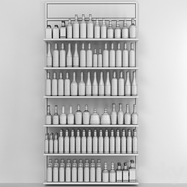 Showcase with alcohol in a supermarket 4. Wine 3D Model