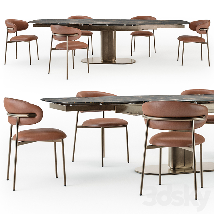 Calligaris Cameo table open Oleandro chair 3D Model