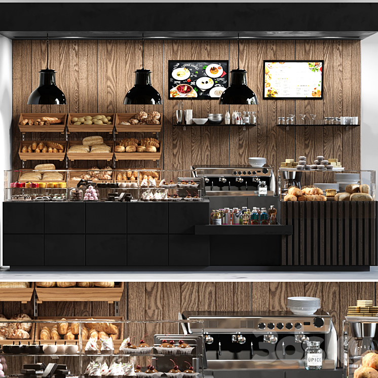 Cafe with pastries and desserts. Coffee house design project. Sweets 3D Model