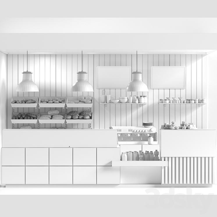 Cafe with pastries and desserts. Coffee house design project. Sweets 3D Model