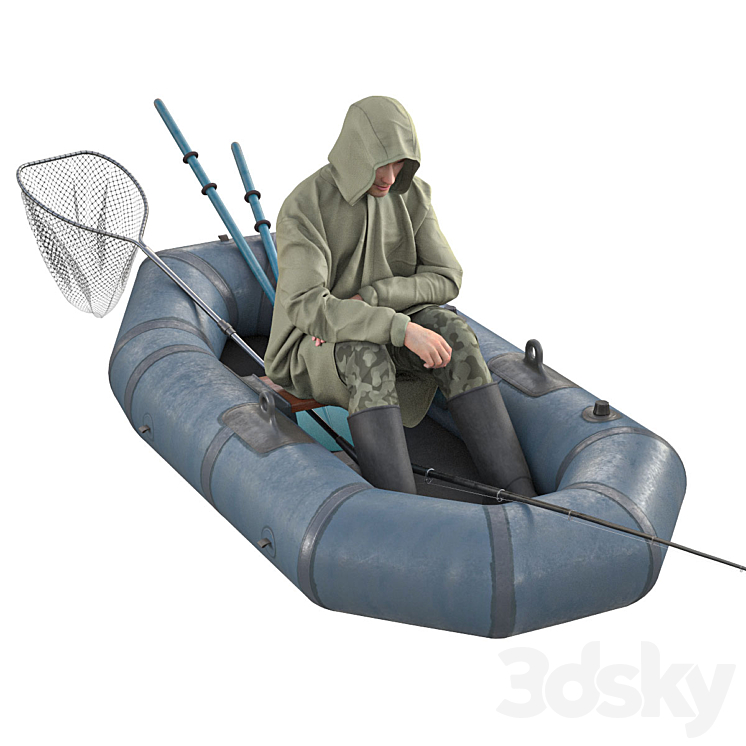 Fisherman in a boat 3DS Max - thumbnail 1