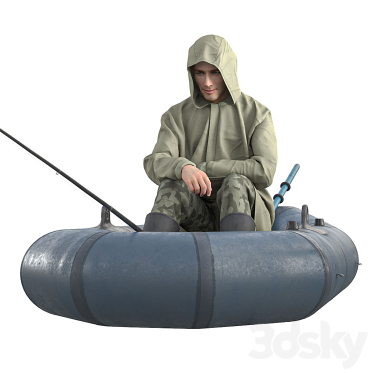 Fisherman in a boat 3DS Max - thumbnail 2