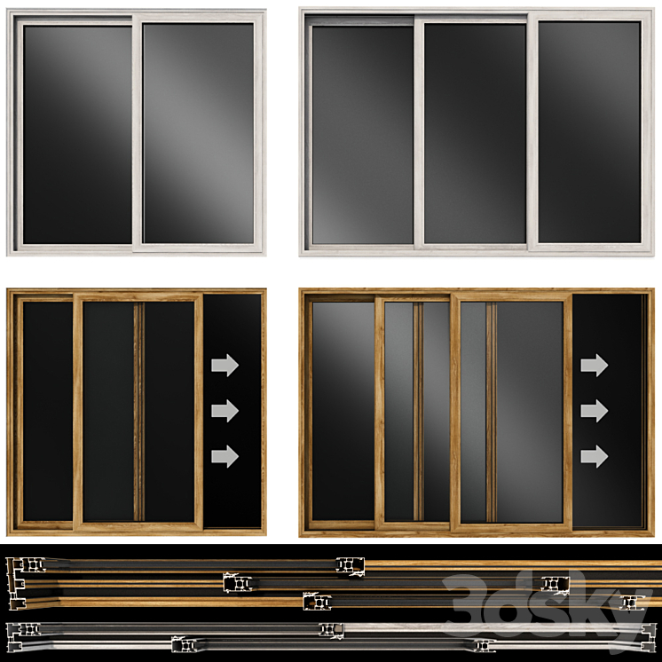 Sliding stained glass wooden doors 3DS Max - thumbnail 1