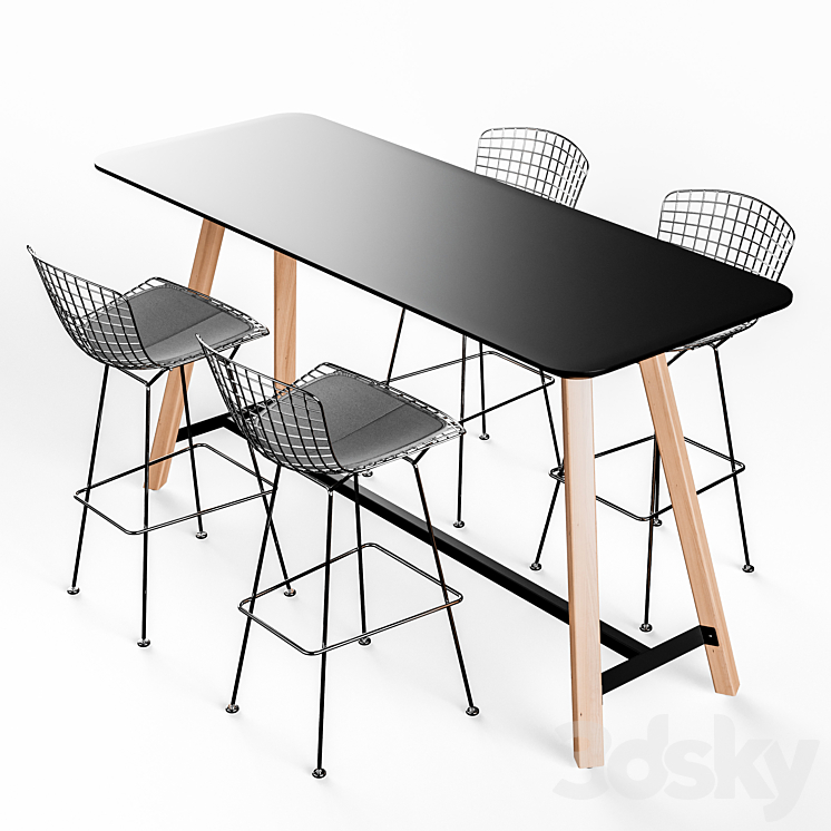 Knoll Bertoia Barstool Rockwell Unscripted Tall Table 3D Model