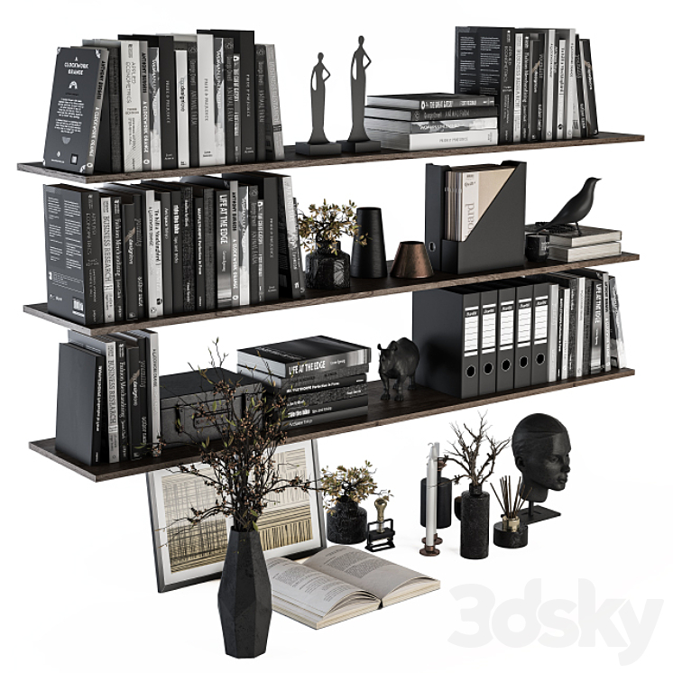Decorative Set on Shelves and Decor objects 3D Model