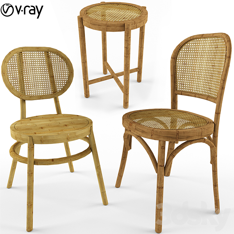 3 Samples Of Bodeco Wooden Rattan Chair 3DS Max - thumbnail 1