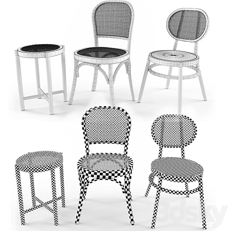 3 Samples Of Bodeco Wooden Rattan Chair 3DS Max - thumbnail 2