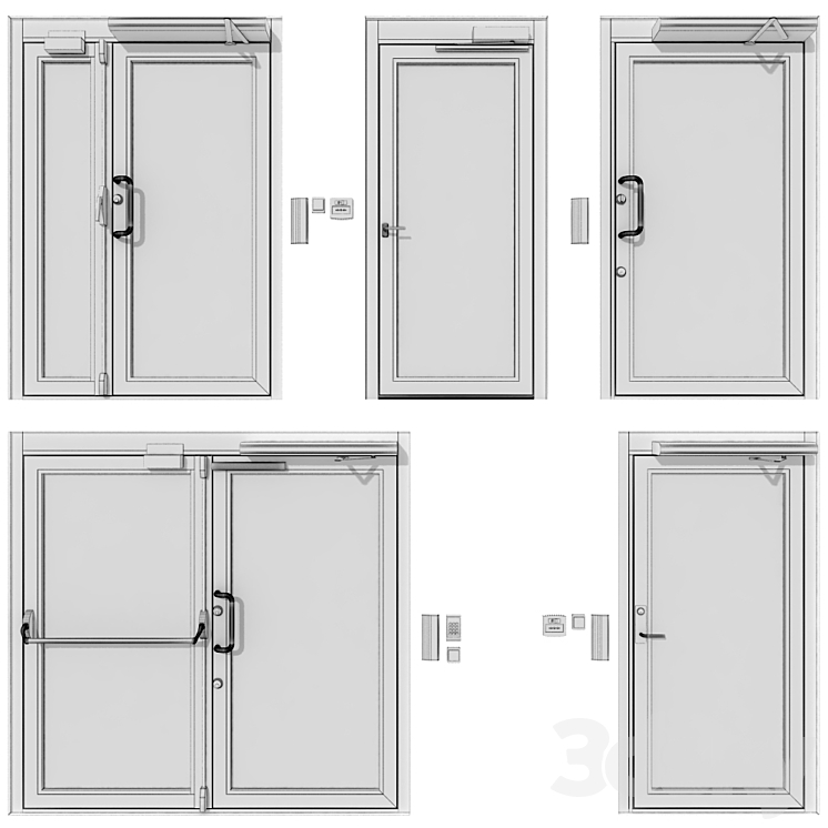 Metal swinging fire doors 3D Model