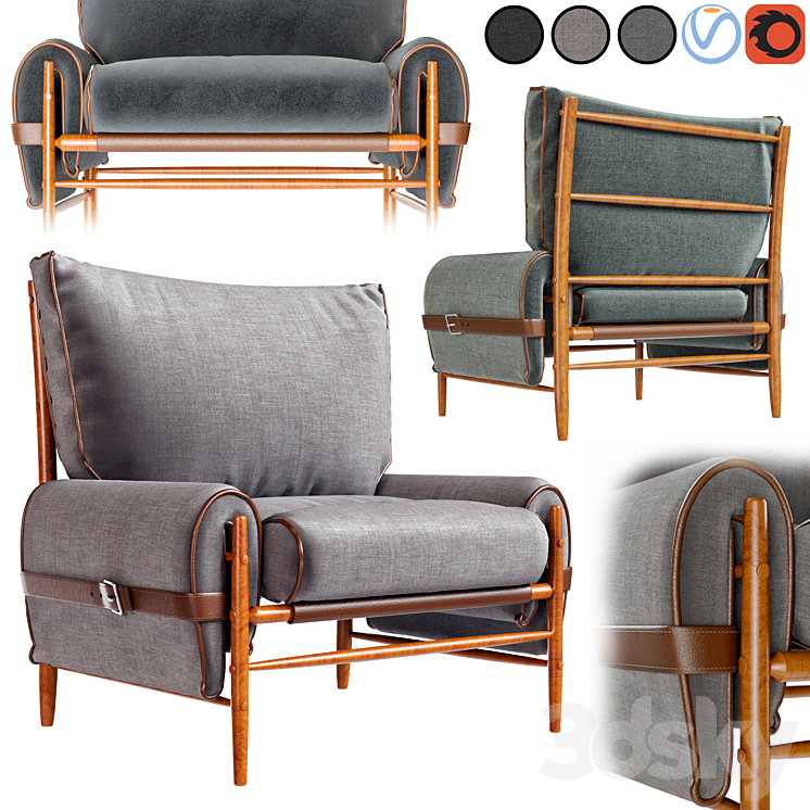 Anthropologie Striped Rhys Chair 3DS Max Model - thumbnail 1