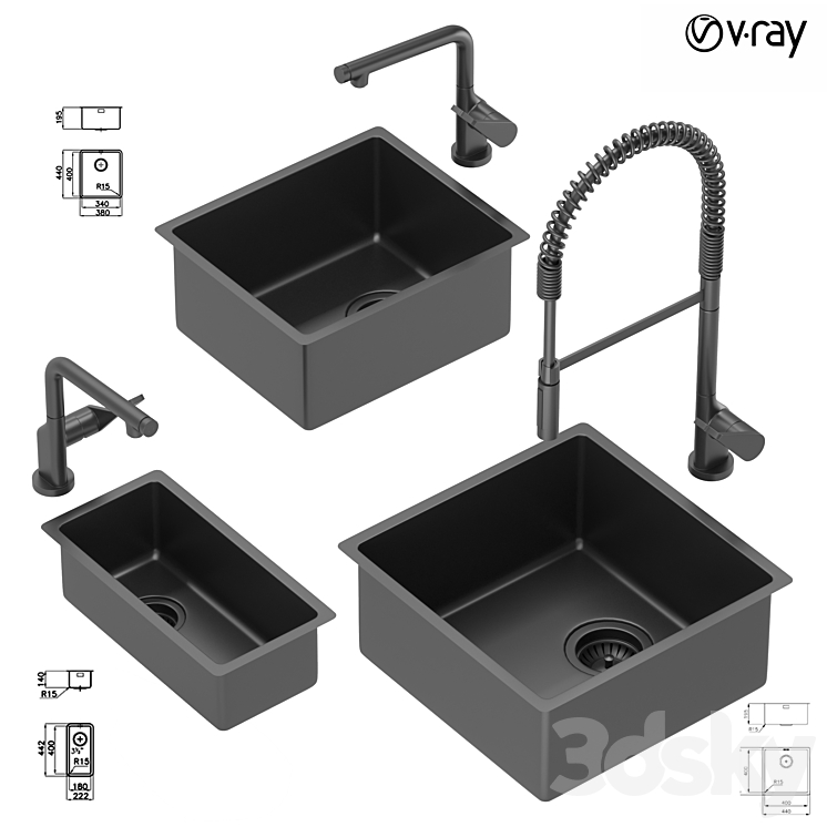 Collection_of_kitchen_sinks_02 3D Model