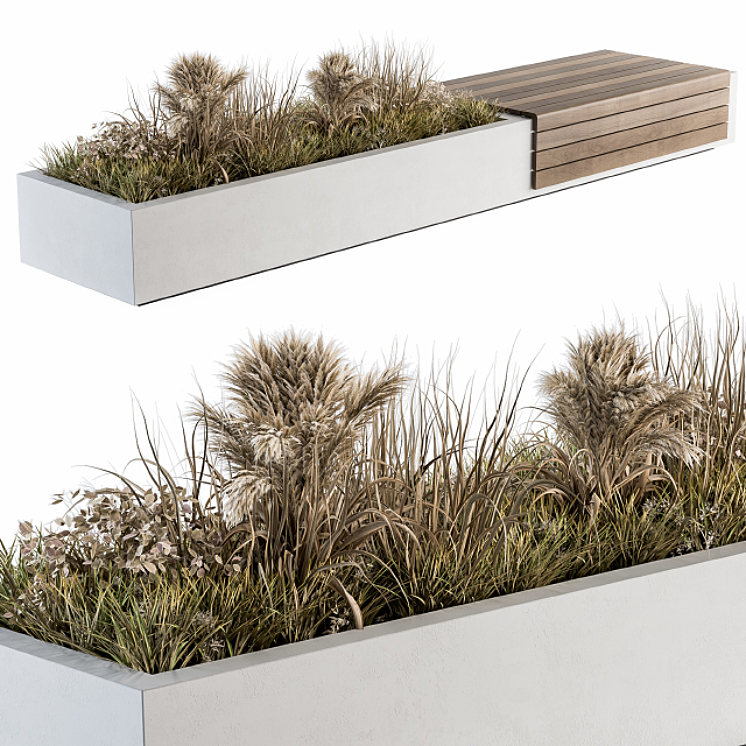 Urban Furniture \/ Architecture Bench with Plants 07 3DS Max - thumbnail 1